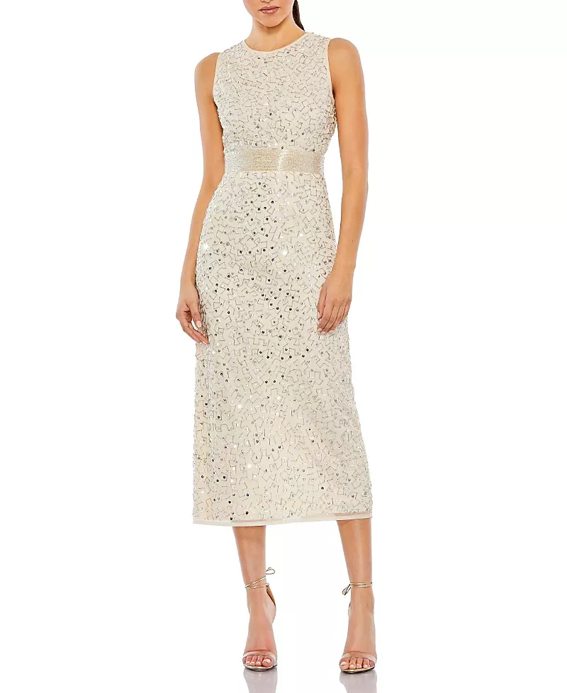 Mac Duggal Geometric Embellished Sleeveless A Line Dress