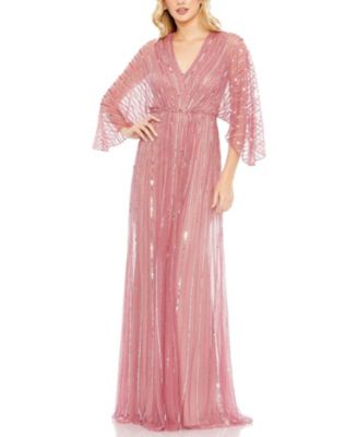 Mac Duggal - Beaded Striping Kimono Sleeve V Neck Gown