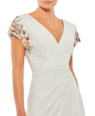 Embellished Sleeve Jersey Wrap Gown