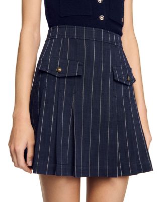 Short Striped Pleated Skirt