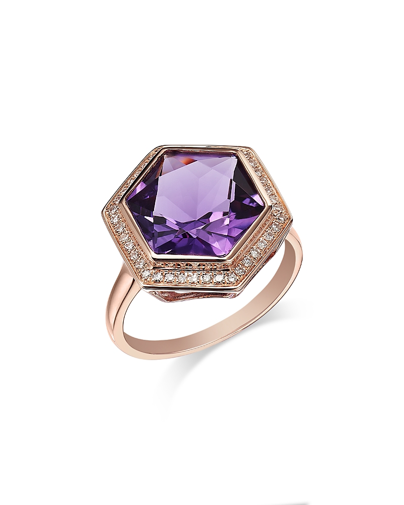 Bloomingdale's Fine Collection Amethyst & Diamond Bezel Ring In 14k Rose Gold