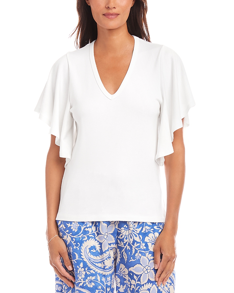 Karen Kane Flutter Sleeve T-shirt In Off White