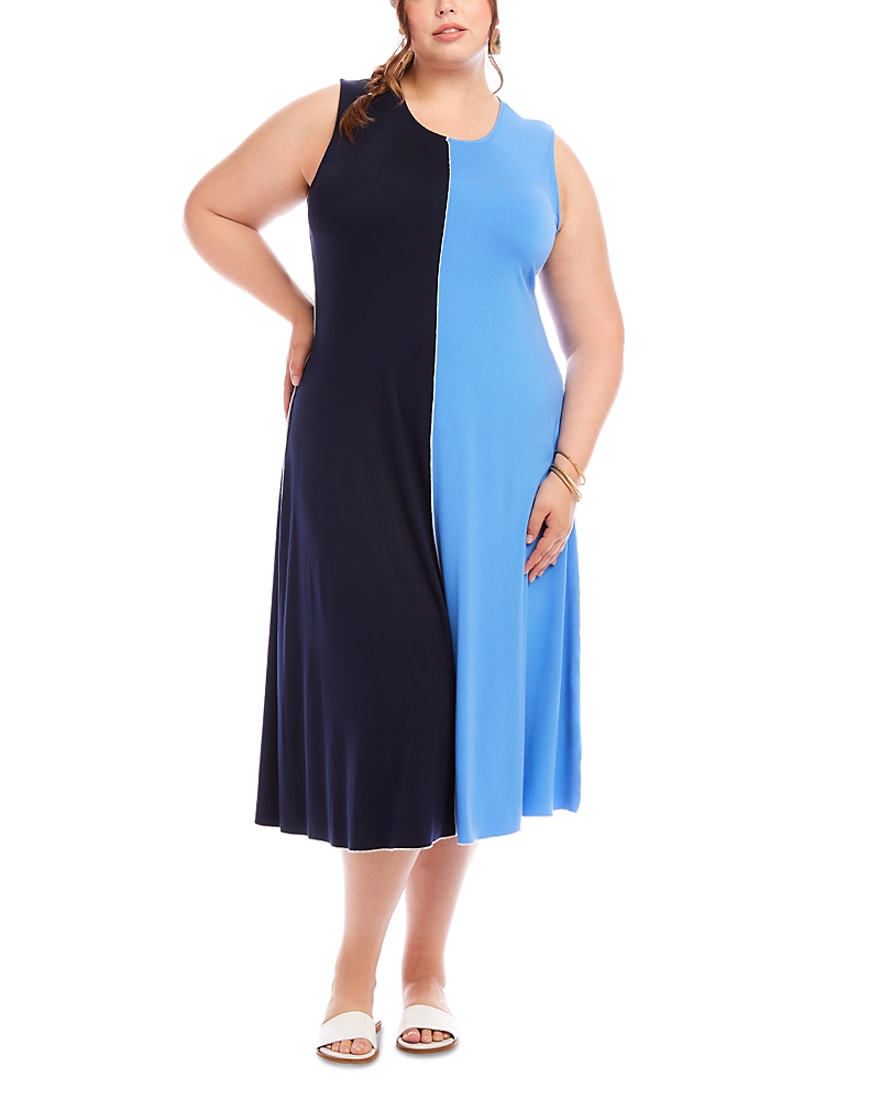 Shop Karen Kane Plus Color Blocked Midi Dress In Navy/ Blue
