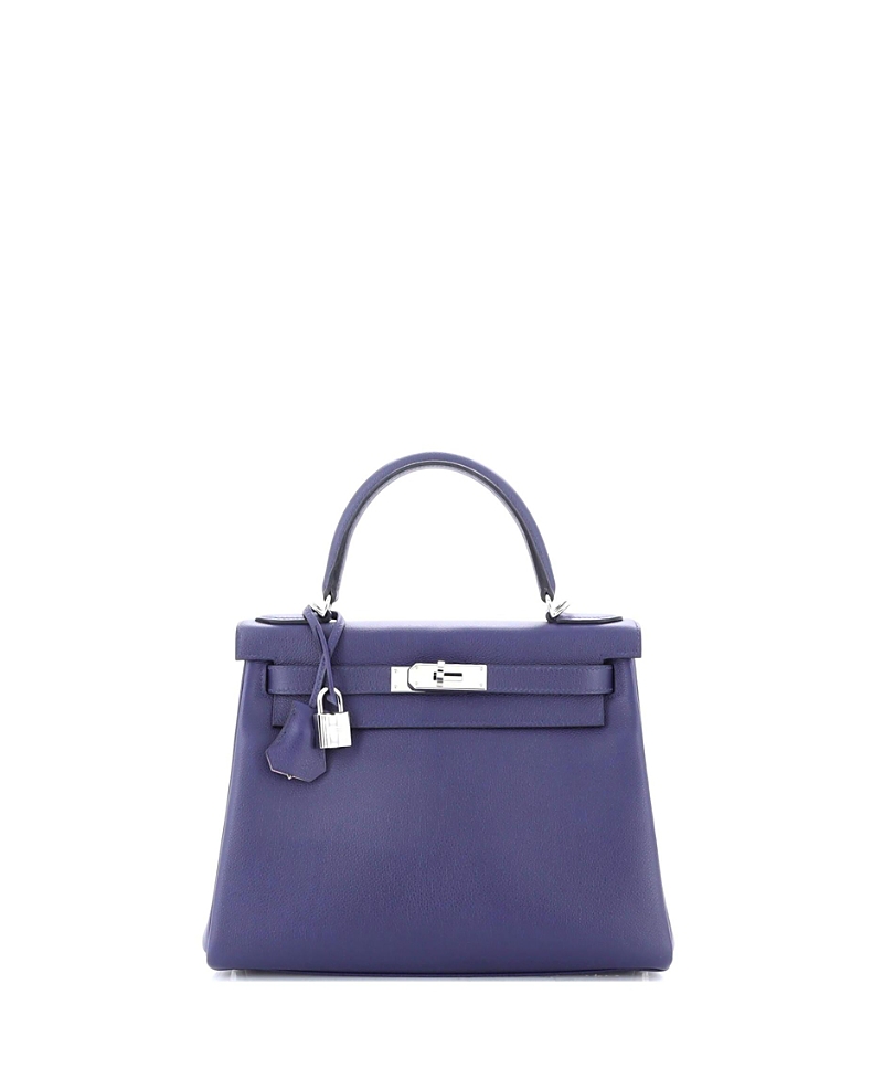 Pre-owned Pre-owned Hermes Hermes Kelly 28 Handbag Verso Evercolor With Palladium Hardware In Verso - Bleu Encre/mauve Sylvestre
