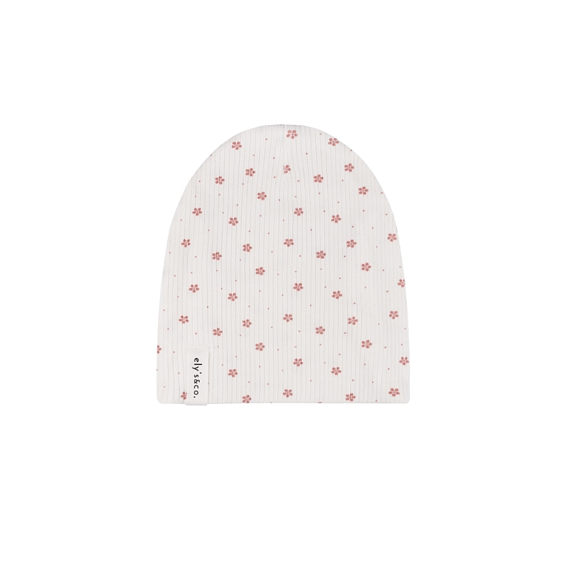 Ely's & Co. Unisex Cotton Ribbed Beanie - Baby In Floral Pin Dot