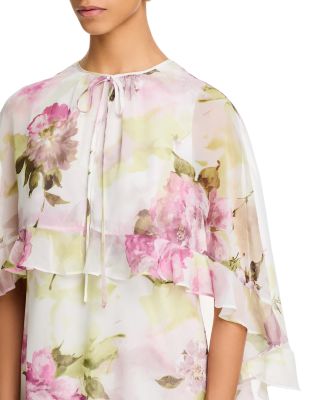 Chiffon Floral Ruffled Capelet Gown