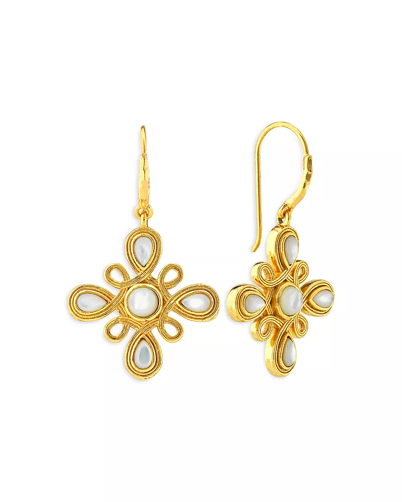 Capucine De Wulf Monique Mother Of Pearl Swirl Drop Earrings in 18K Gold Plated