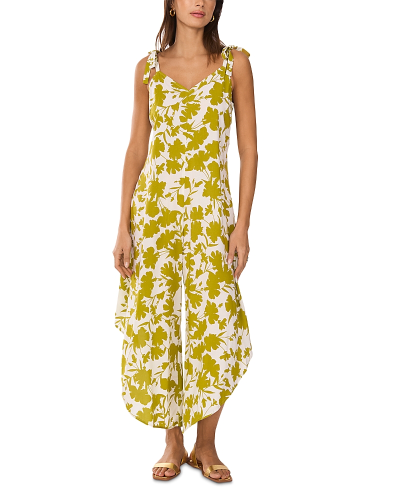 Vince Camuto Print Tie Strap Wide Leg Jumpsuit In Yellow