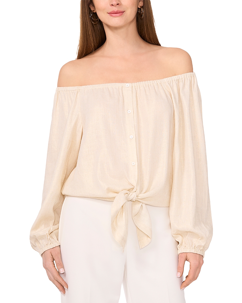Vince Camuto Off The Shoulder Tie Hem Button-up Top