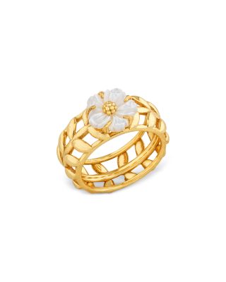 Villandry Mother Of Pearl Flower Ring in 18K Gold Plated