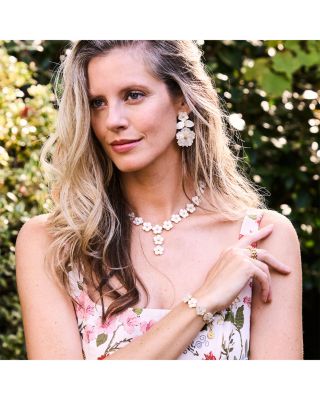 Mermaid Garden Mother Of Pearl Flower Flex Bracelet in 18K Gold Plated