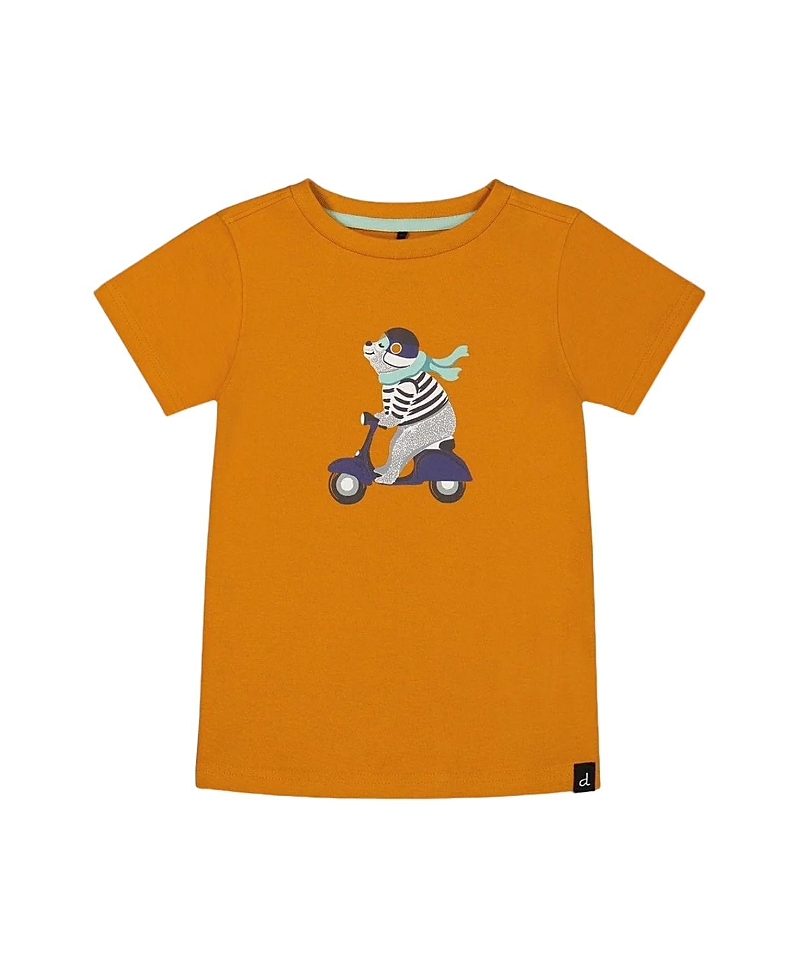 Deux Par Deux Boys' Organic Cotton Tee - Baby In Vibrant Orange And Blue Vespa