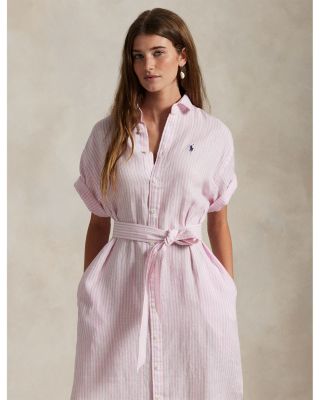 Striped Linen Short Sleeve Shirtdress