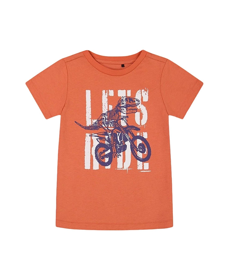 Deux Par Deux Boy's Organic Cotton Graphic Tee Orange And Navy Dino In Orange And Navy Dino