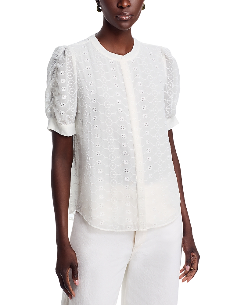 T Tahari Mandarin Collar Button Front Top