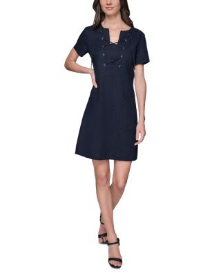 Linen Blend A Line Dress