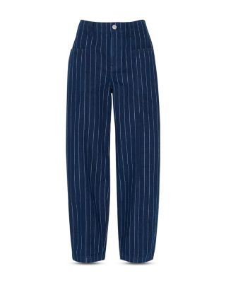 Pinstripe Barrel Leg High Rise Jeans in Navy/multi