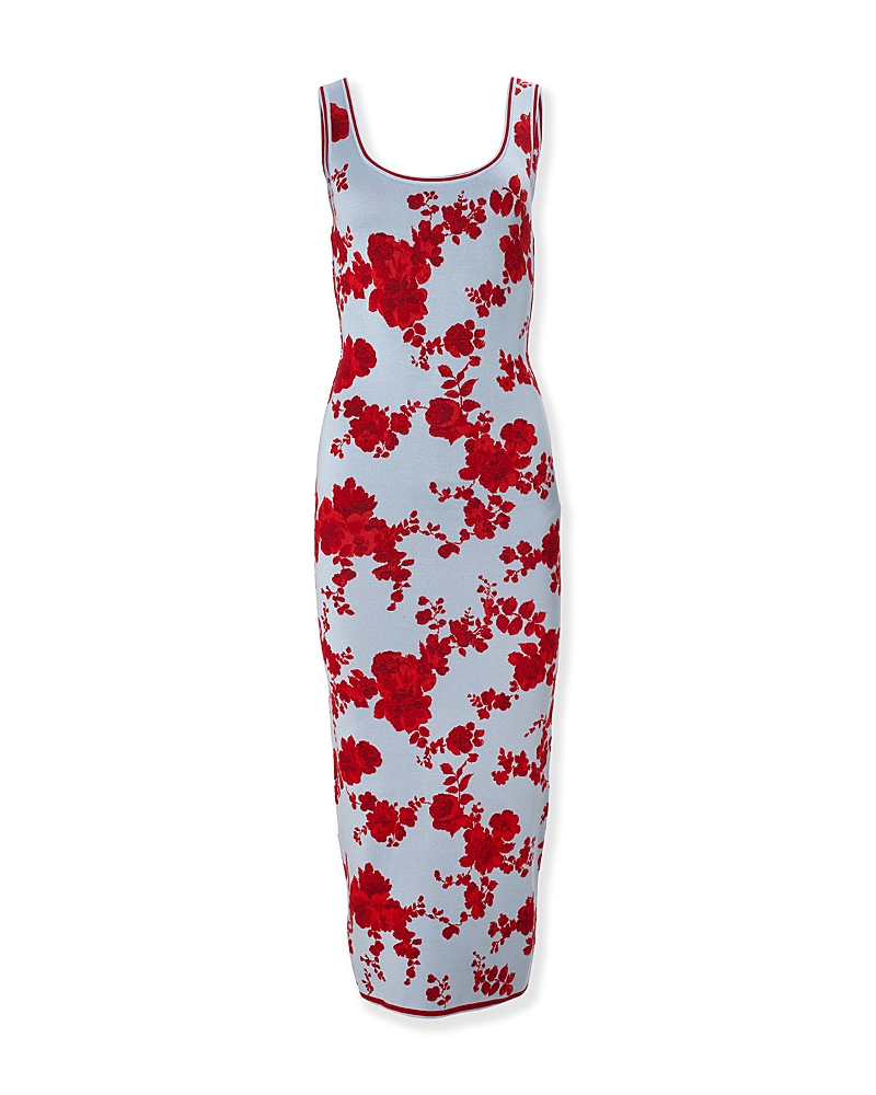 Carolina Herrera Silk Sleeveless Scoop Neck Midi Dress In Celeste Multi
