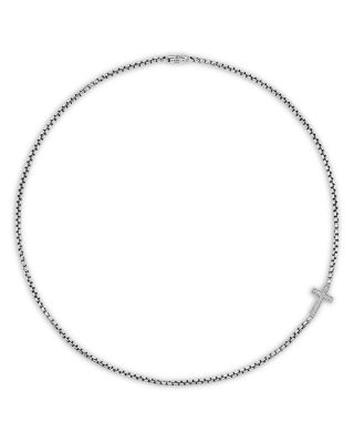 Cross Station Necklace in Sterling Silver with Diamonds, 5mm