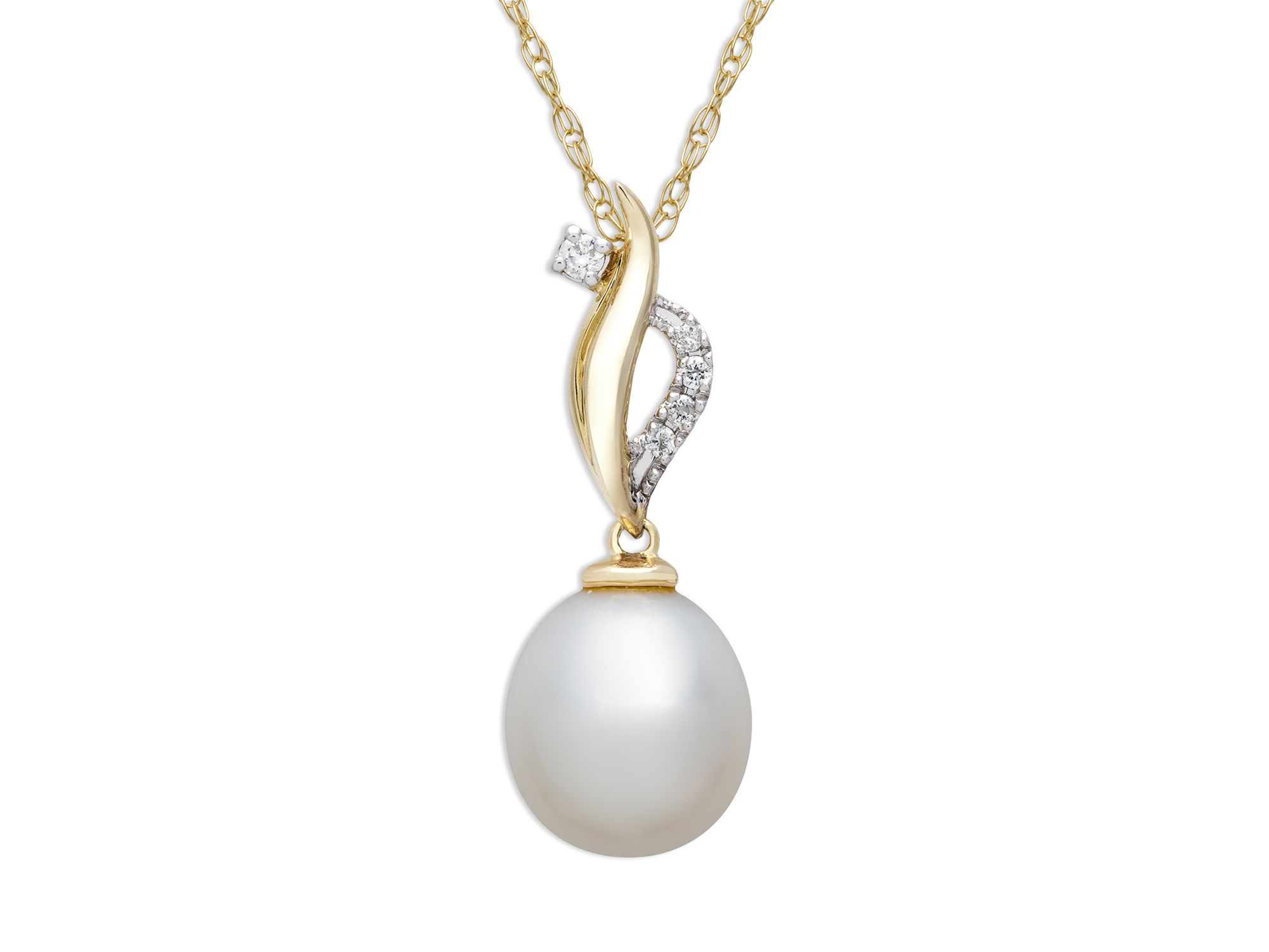 Cultured Freshwater & Diamond Swirl Pendant Necklace in 14K Yellow Gold, 18" - Image 1