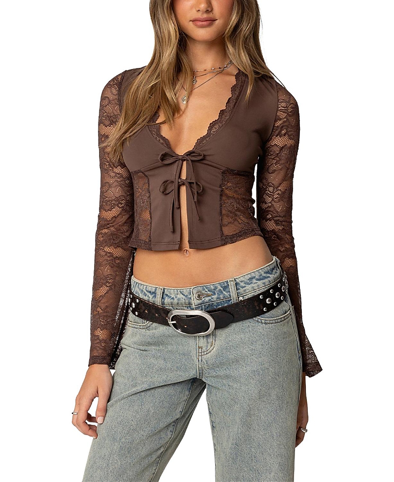 EDIKTED STEPHI LACEY SPLIT FRONT TOP