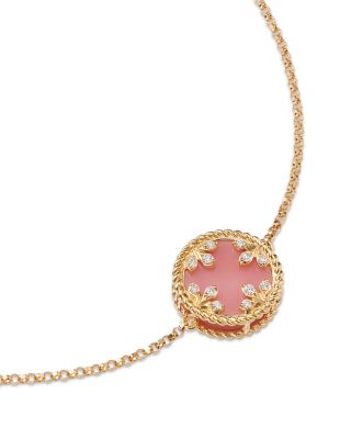 18K Yellow Gold Diamond, Pink Opal & Mother of Pearl Venetian Princess Medallion Reversible Bracelet
