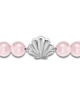 Clam Shell Charm Gemstone Beaded Stretch Bracelet in Sterling Silver - Exclusive