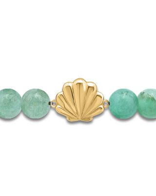 Clam Shell Charm Gemstone Beaded Stretch Bracelet in 18K Gold Plated Sterling Silver - Exclusive