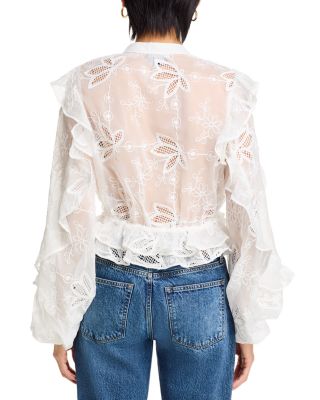 Ruffled Plunge V Embroidered Top  