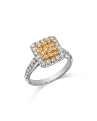 Bloomingdale's Fine Collection - Yellow & White Diamond Cushion Square Halo Ring in 18K Yellow & White Gold, 1.08 tcw