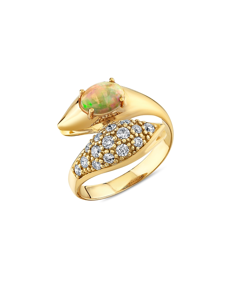 Sydney Evan 14k Yellow Gold Opal & Diamond Snake Bypass Ring In Gold