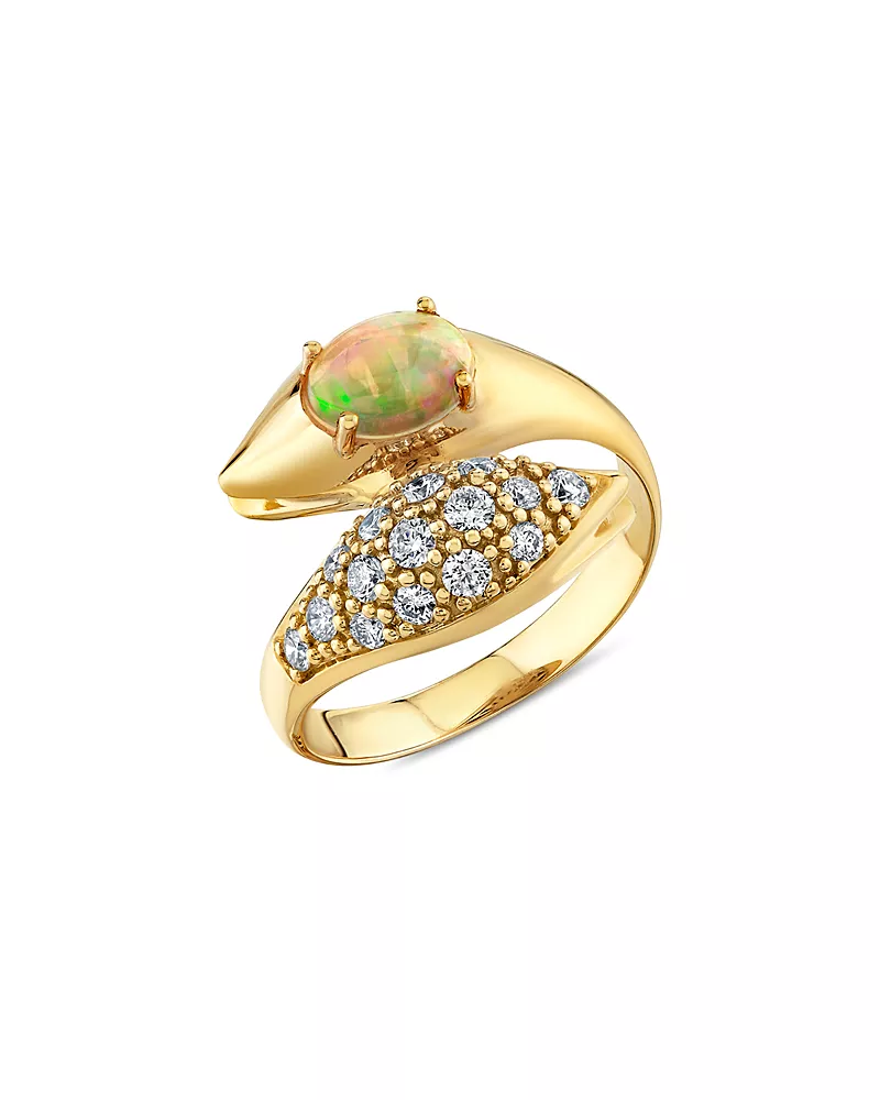 Sydney Evan 14K Yellow Gold Opal & Diamond Snake Bypass Ring