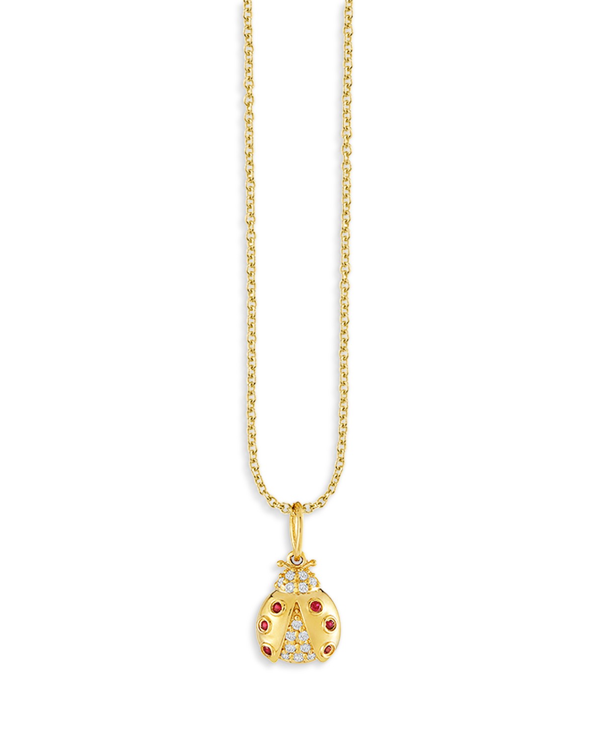 14K Yellow Gold Ruby & Diamond Ladybug Pendant Necklace, 18"