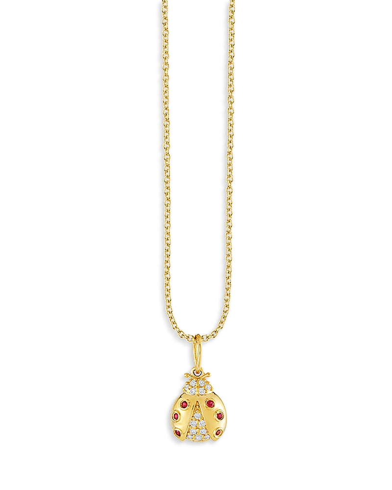 Sydney Evan 14k Yellow Gold Ruby & Diamond Ladybug Pendant Necklace, 18 In Gold