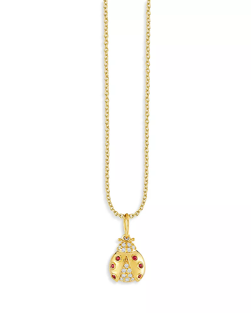 Sydney Evan 14K Yellow Gold Ruby & Diamond Ladybug Pendant Necklace, 18