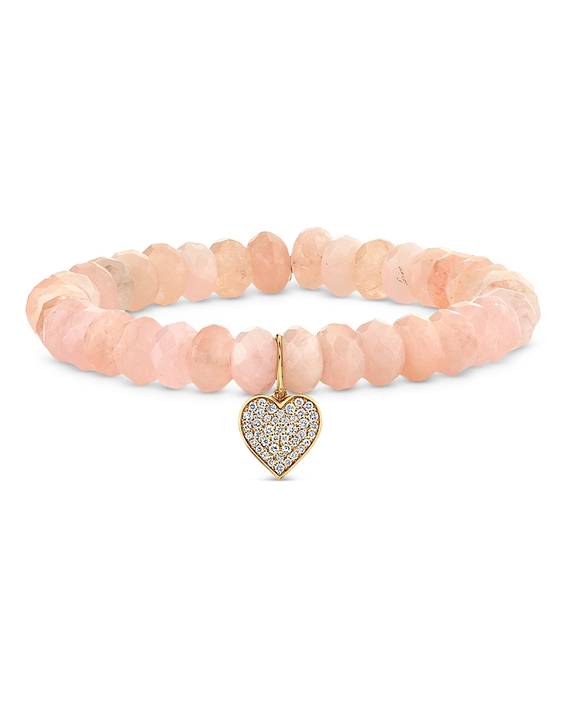 Sydney Evan 14k Yellow Gold Morganite & Diamond Pave Mini Heart Charm Beaded Bracelet In Pink/gold