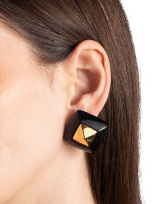 Luminous Lucite Armor Black Framed Diamond Shape Drop Earrings in 14K Gold Plated 