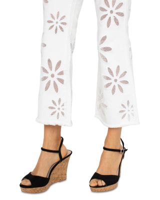 Hannah High Rise Crop Flare Jeans in White Daisy