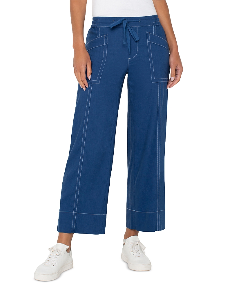 Liverpool Los Angeles Drawstring Wide Leg Pants In Goddess Blue