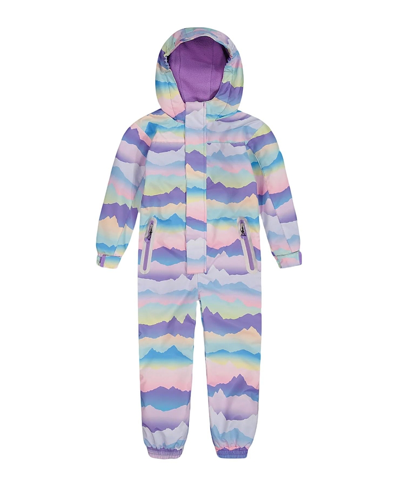 Deux Par Deux Kids Unisex Printed Mid-season One-piece Outerwear Mauve And Blue, Pink Mountain In Mauve And Blue/pink Mountain