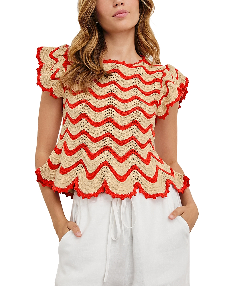 Rails Coen Crochet Flutter-sleeve Top In Cherry Oat
