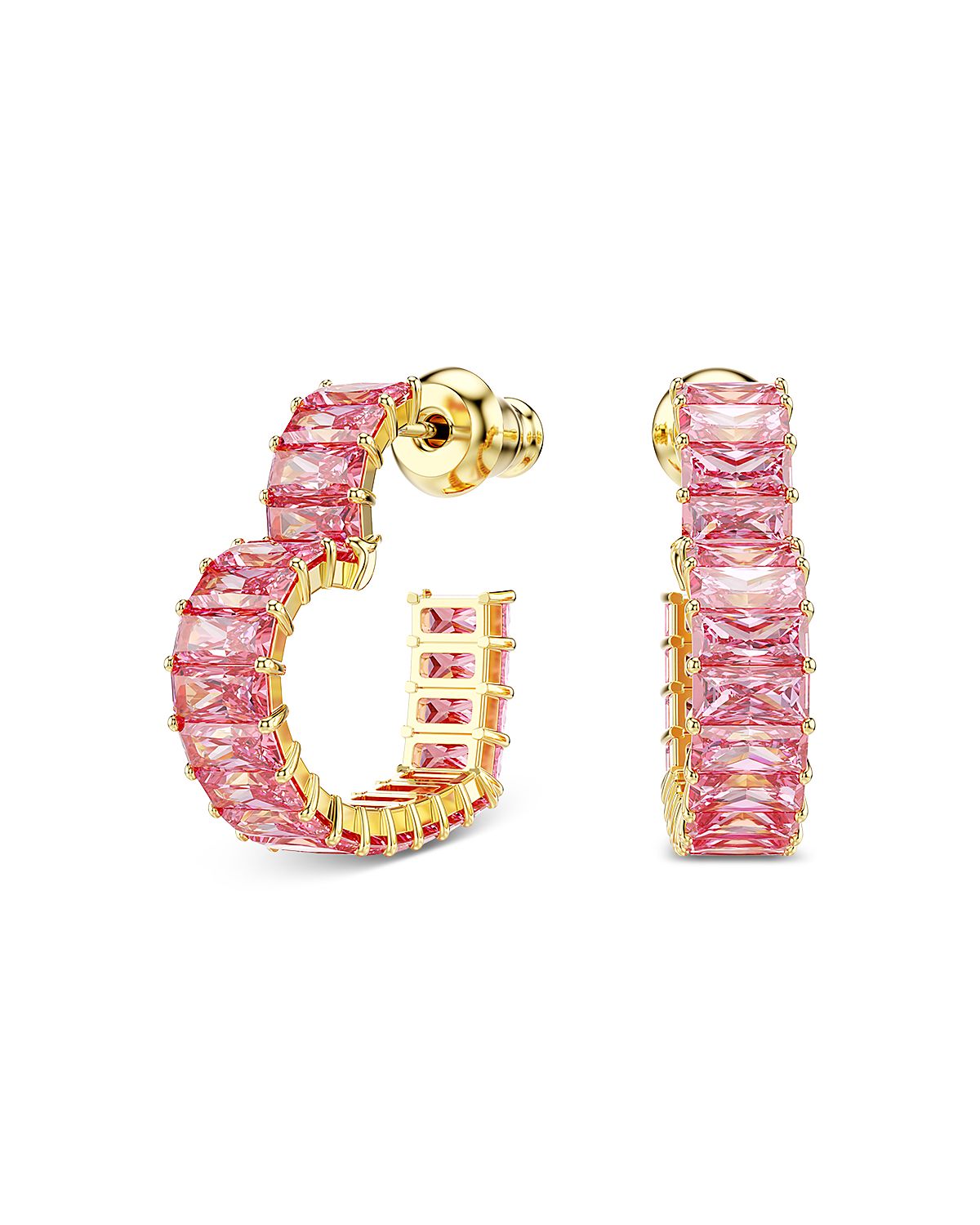 Swarovski Matrix Pink Crystal Heart Hoop Earrings