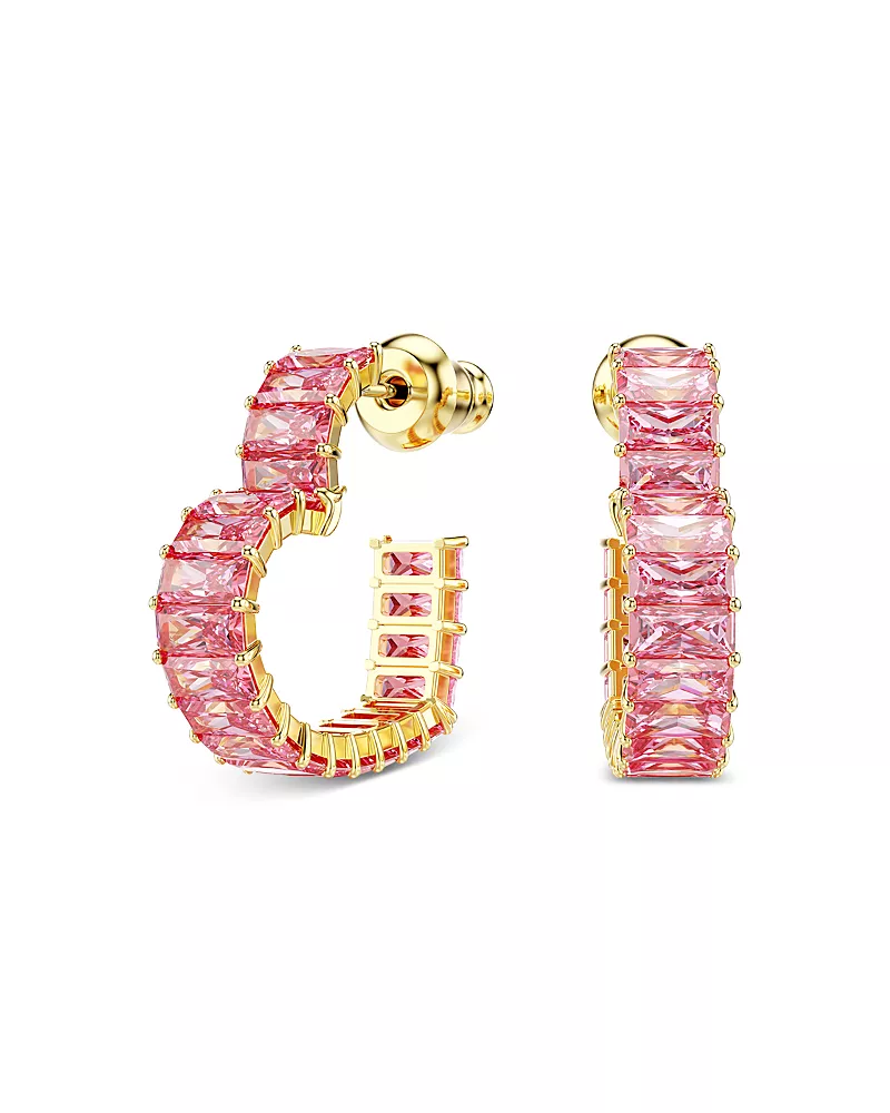 Swarovski Matrix Pink Crystal Heart Hoop Earrings