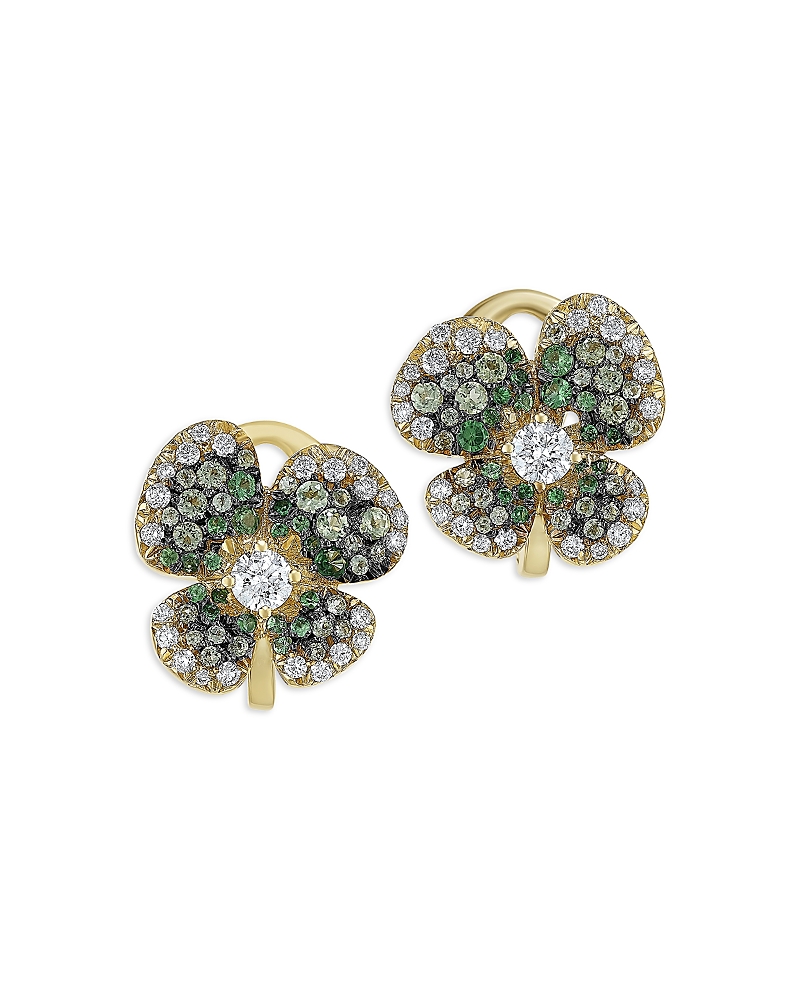 Miseno Jewelry 18k Yellow Gold Ischia Ombre Clover Tsavorite & Diamond Stud Earrings In Gold
