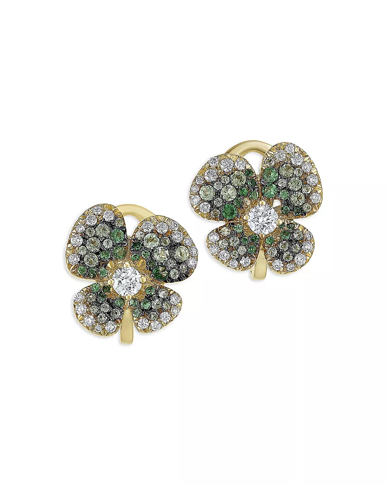 Miseno Jewelry 18K Yellow Gold Ischia Ombre Clover Tsavorite & Diamond Stud Earrings