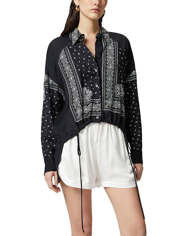 Shop Pinko Printed Drawstring Hem Blouse In Black/lime