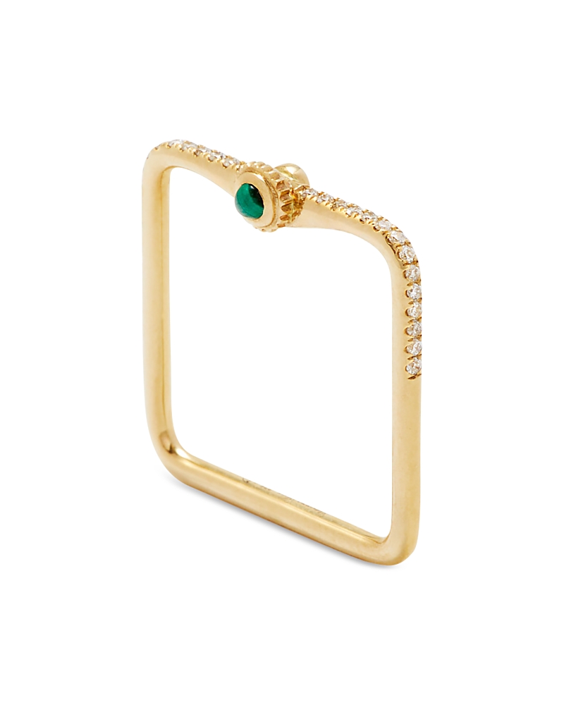 Yvonne Léon 9k Yellow Gold Malachite & Gray Diamond Bague Mini Gousset Square Ring In Gold