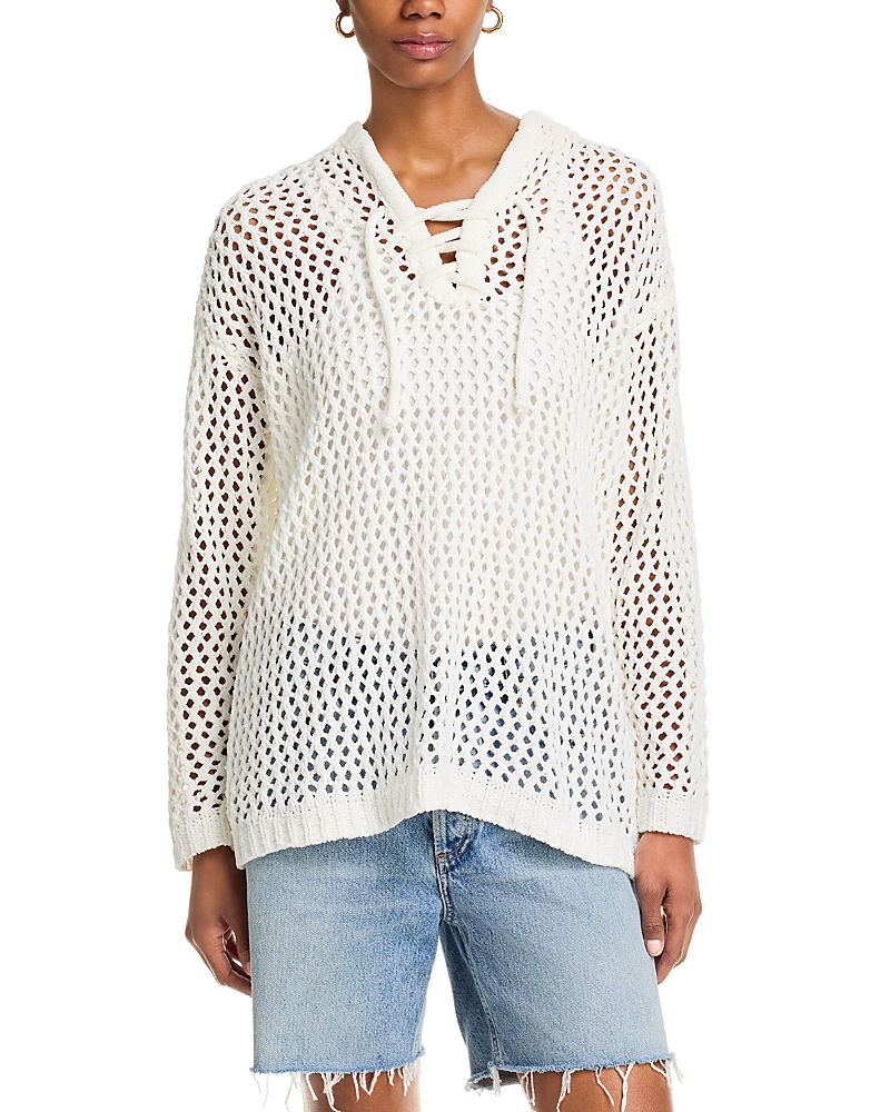 Shop Vintage Havana Lace Up Netted Hoodie In White