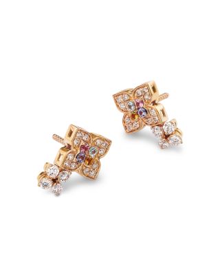18K Rose Gold Venetian Princess Carnival Multi Gemstone & Diamond Double Flower Stud Earrings