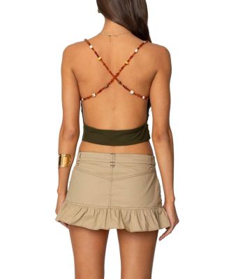 Beaded Deep Cowl Neck Backless Top